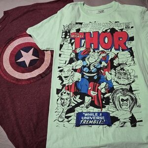 Lot Of 2 Marvel Shirts - Thor and Captain America Graphic T-Shirts Size MEDIUM